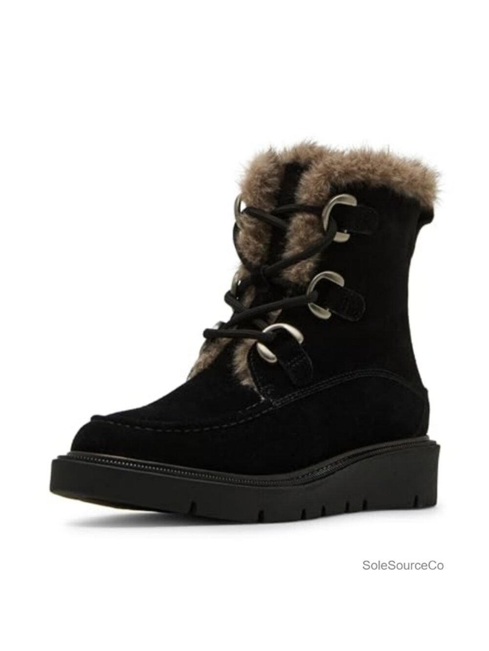 Waterproof Suede Lace-Up Ankle Bootie Faux Fur Lined Snow Boot
